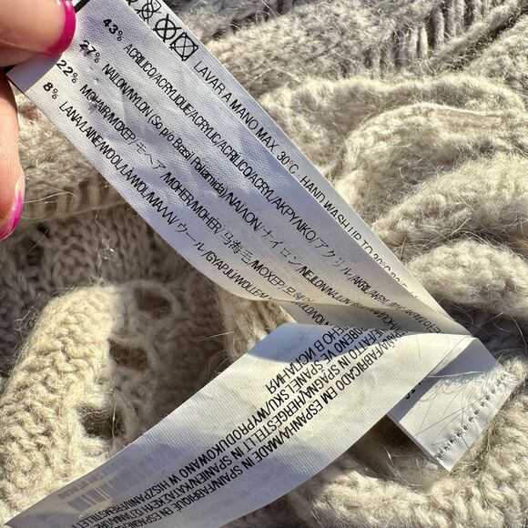 Zara Women’s Gray Alpaca Wool Blend Crochet Knit Sweater Size Small - Picture 6 of 7